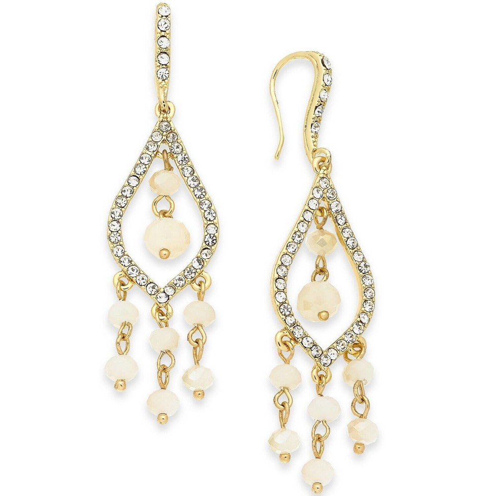 INC International Concepts I.N.C. Gold-Tone Pavé & Bead Chandelier Earrings‎